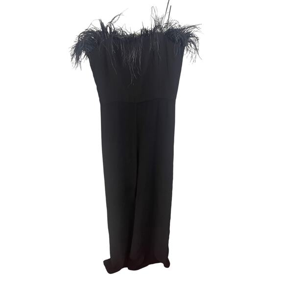 Amanda Uprichard Amiah Jumpsuit Ostrich Feather Trim Classy Witchy Black Size S - Picture 4 of 16